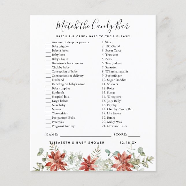 キャンディバーに合う |赤ちゃんシャワーゲーム (正面)