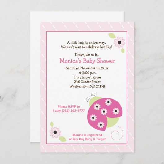 キャンディパイてんとう虫の女の子のベビーシャワーの招待状 招待状 (正面/裏面)