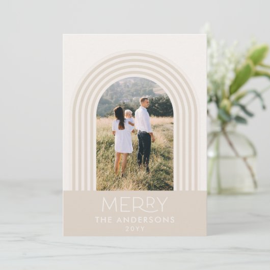 キャンディパステルクリームストライプレインボーフォトクリスマス シーズンカード (スタンド正面)