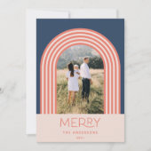 キャンディパステルストライプピンクのレインボー1写真クリスマス シーズンカード (正面)