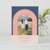 キャンディパステルストライプピンクのレインボー1写真クリスマス シーズンカード (スタンド正面)