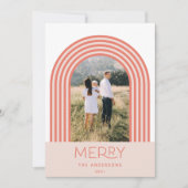 キャンディパステルストライプピンクのレインボー1写真クリスマス シーズンカード (正面)