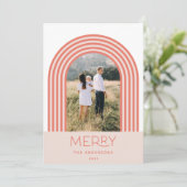 キャンディパステルストライプピンクのレインボー1写真クリスマス シーズンカード (スタンド正面)