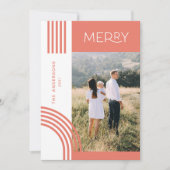 キャンディパステルストライプピンクのレインボー1写真クリスマス シーズンカード (正面)