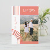 キャンディパステルストライプピンクのレインボー1写真クリスマス シーズンカード (スタンド正面)