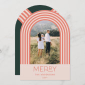 キャンディパステルストライプピンクのレインボー1写真クリスマス 招待状 (正面/裏面)