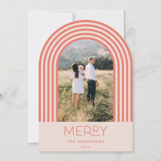 キャンディパステルストライプピンクのレインボー1写真クリスマス 招待状 (正面)