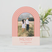 キャンディパステルストライプピンクのレインボー1写真クリスマス 招待状 (スタンド正面)