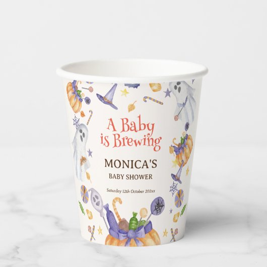 キャンディパンプキン幽霊ハロウィーンベビーウェルカムサイン 紙コップ (正面)