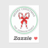 キャンディパーソナライズされたキャンズとボウクリスマス シール (シート)