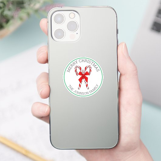 キャンディパーソナライズされたキャンズとボウクリスマス シール (スマートフォン)