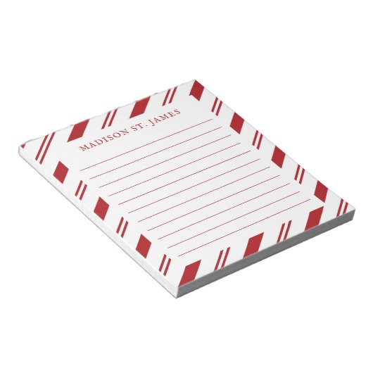 キャンディパーソナライズされたケインストライプのパターンが並んだ ノートパッド (アングル)