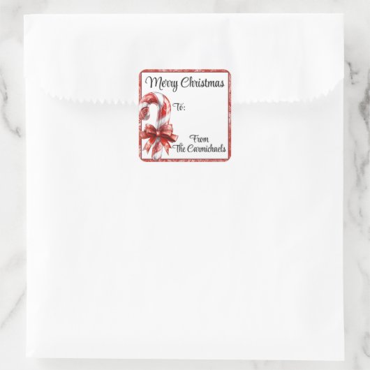 キャンディパーソナライズされたー・ケーンのクリスマスラベル スクエアシール (バッグ)