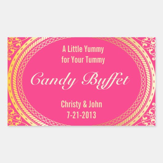 キャンディビュッフェスティッカー金ゴールドとピンク 長方形シール (正面)