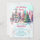 キャンディビレッジアイススケートで滑るガールズバースデーパーティー 招待状 (正面)