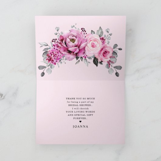 キャンディピンクエレガントアイボリーブライダルシャワー サンキューカード (内部)