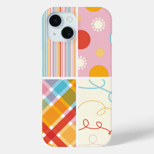 キャンディピンクプレイドチェックドットスクライブズおもしろいパターン iPhone 15ケース