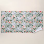 キャンディピンクローズ&スワン ビーチタオル (正面)