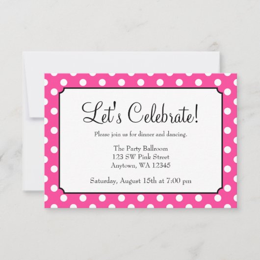 キャンディピンク水玉模様バルミツワー披露宴 招待状 (正面)