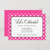 キャンディピンク水玉模様バルミツワー披露宴 招待状 (正面/裏面)