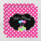 キャンディピンク水玉模様バルミツワー招待状 招待状 (正面/裏面)