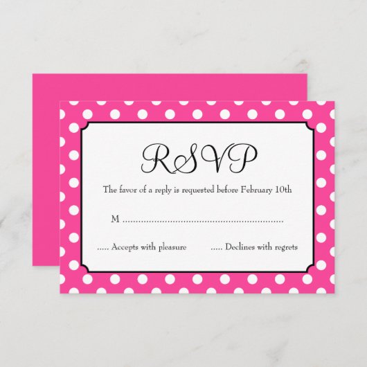 キャンディピンク水玉模様バルミツワーRSVP 出欠カード (正面/裏面)