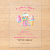 キャンディピンク甘い赤ちゃんシャワーが途中にある アクリル招待状 (正面)