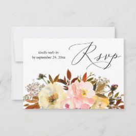 キャンディピンク&イエローフローラと食事RSVPカード 出欠カード