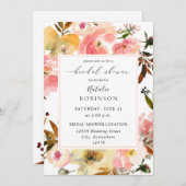 キャンディピンク&イエローフローラブライダルシャワー 招待状 (正面/裏面)