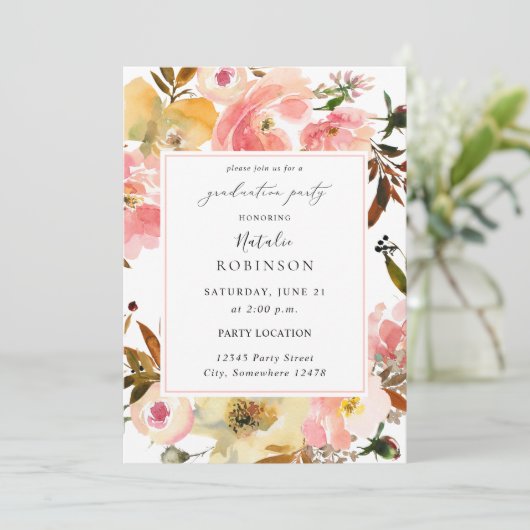 キャンディピンク&イエローフローラ卒業パーティー 招待状 (スタンド正面)