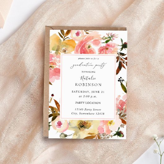 キャンディピンク&イエローフローラ卒業パーティー 招待状