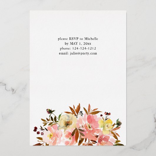 キャンディピンク&イエローフローラ卒業パーティー 箔招待状 (裏面)