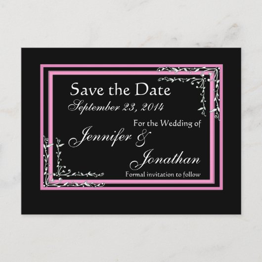 キャンディピンク&ブラックスクロ救ール日結婚付 案内ポストカード (正面)