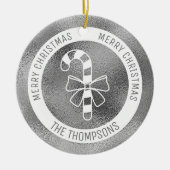 キャンディフェイクケーン – シルバーフォイル実在ルック(Not Foil) セラミックオーナメント (正面)