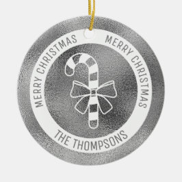 キャンディフェイクケーン – シルバーフォイル実在ルック(Not Foil) セラミックオーナメント