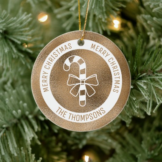 キャンディフェイクケーン – 黄金の箔の外観実在(Not Foil) セラミックオーナメント (ツリー)