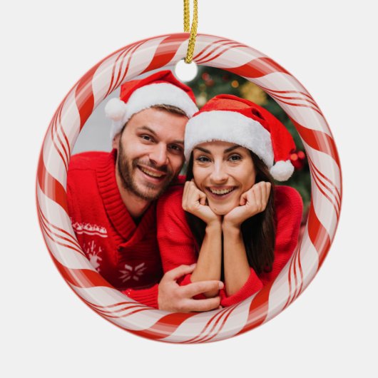 キャンディフレームのYOUR 2枚の写真カスタムオーナメント セラミックオーナメント (正面)