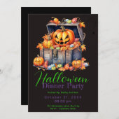 キャンディブラックハロウィーンディナーパーティーの木箱 招待状 (正面/裏面)