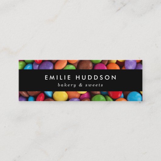 キャンディボタン、スイーツ、ケーキ店、ペストリー店 スキニー名刺 (正面)