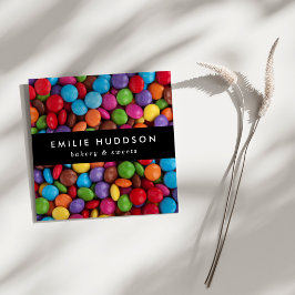 キャンディボタン、スイーツ、ケーキ店、ペストリー店 スクエア名刺