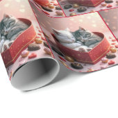 キャンディボックスに赤いハートの子猫 ラッピングペーパー (ロールコーナー)