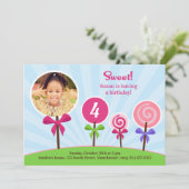 キャンディポップ 誕生日 写真 フラット 招待状 (スタンド正面)