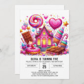 キャンディマジカルキャンディランドデジタル誕生日 招待状 (正面/裏面)