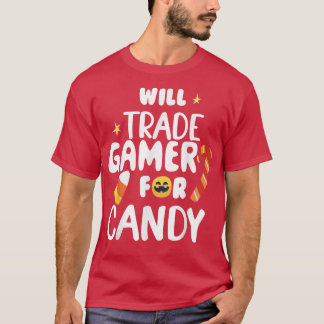 キャンディマッチハローウィーのためのおもしろいゲーマーを取引する Tシャツ
