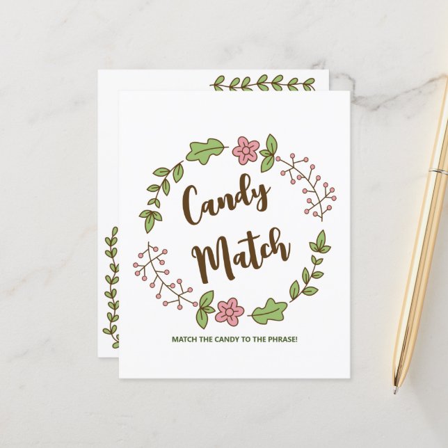 キャンディマッチ紙シートブライダルシャワーゲーム (正面/裏面インサイチュ)
