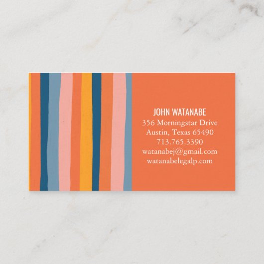 キャンディミニマルストライプリスト手作りオレンジ 名刺 (裏面)