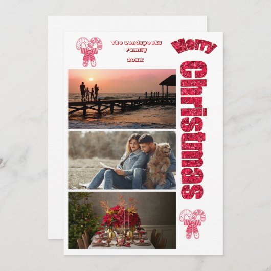 キャンディメリークリスマス&カスタム3写真 シーズンカード (正面/裏面)