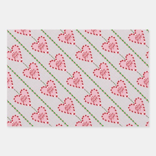 キャンディメリーーの杖と明るい3パックのギフトラップ ラッピングペーパーシート (正面2)