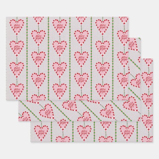 キャンディメリーーの杖と明るい3パックのギフトラップ ラッピングペーパーシート (セット)