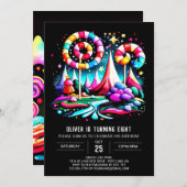 キャンディモダンランド編集可能誕生日 招待状 (正面/裏面)